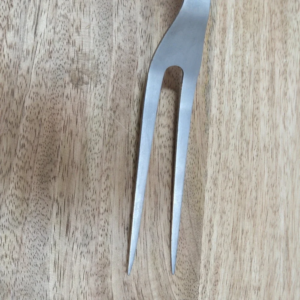 Vintage EKCO Eterna‎ Stainless Vanadium Meat Carving Fork USA Black Rivet Handle